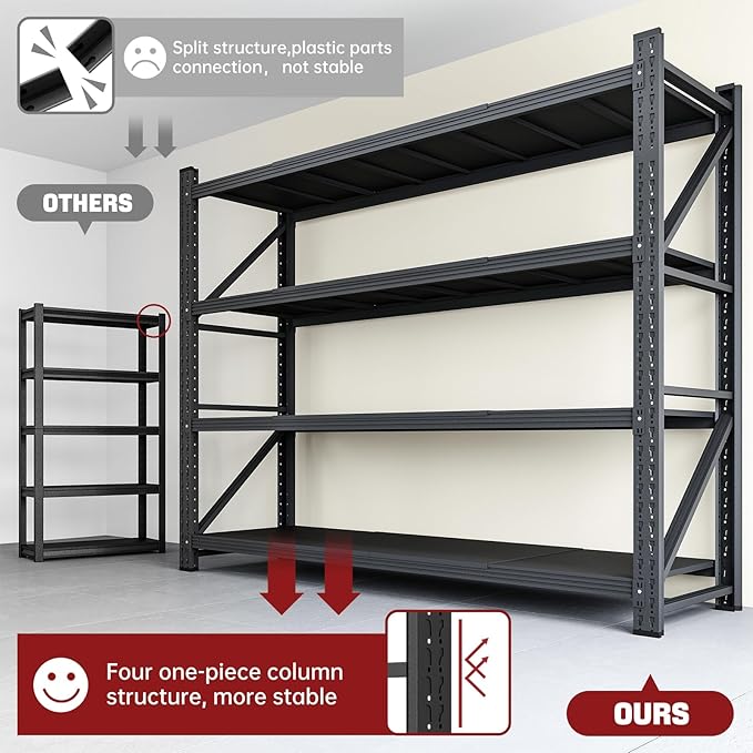 RAVIGIN 7000LBS Storage Shelves,79" W Garage Shelving Heavy Duty Metal Adjustable Garage Shelves, Shelving Units Industrial Shelving for Warehouse,79" W x 24" D x 79" H,Black - Image 4