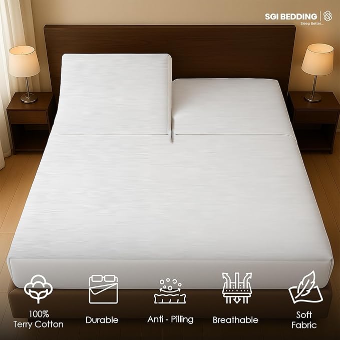SGI bedding Waterproof Split Top Cal King 72x84 Mattress Protector Pad Cover– 36" Top, 18" Deep Pocket Fitted Style, Soft Noiseless & Breathable Bed Cover for Adjustable Head Beds White