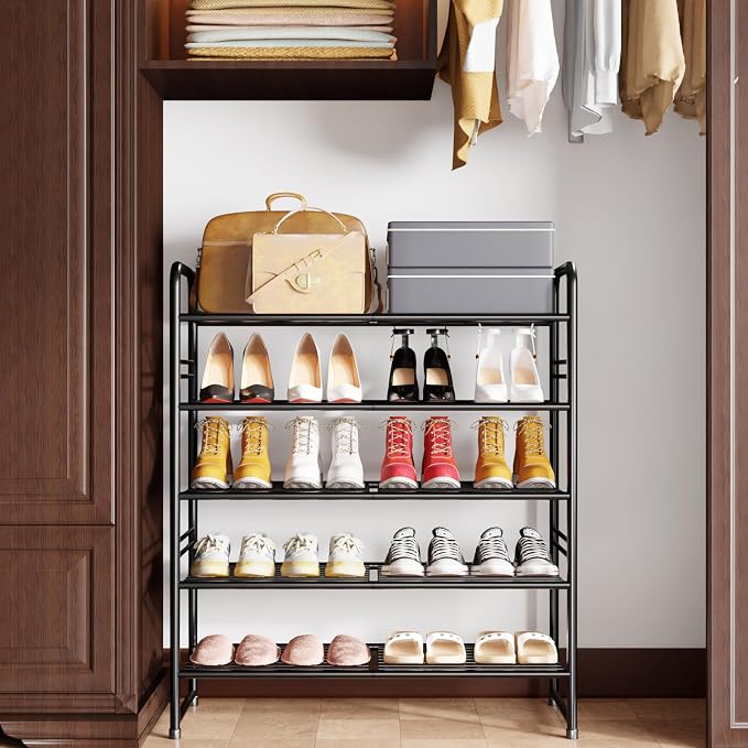 SUFAUY 33" Wide Shoe Rack, 5-Tier Shoe Storage Rack for 24-30 Pairs of Shoes, Shoe Organizer for Entryway, Stackable, Heavy Duty, Steel Frame, Industrial, Black - Image 7
