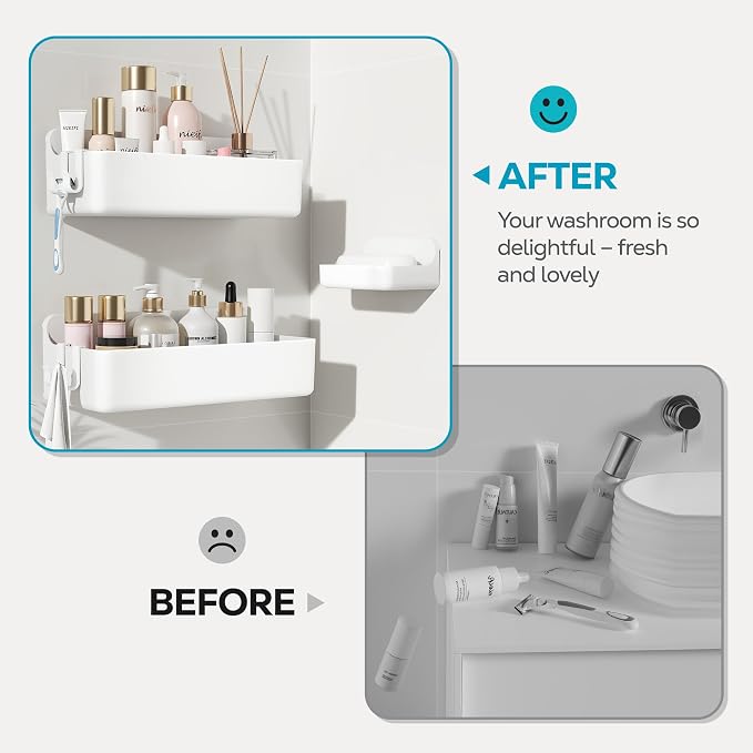 Nieifi Adhesive Wall Shelf, Shower Shelves, Shower Organizer for Bathroom Organization (White, 3 pieces) - Image 7