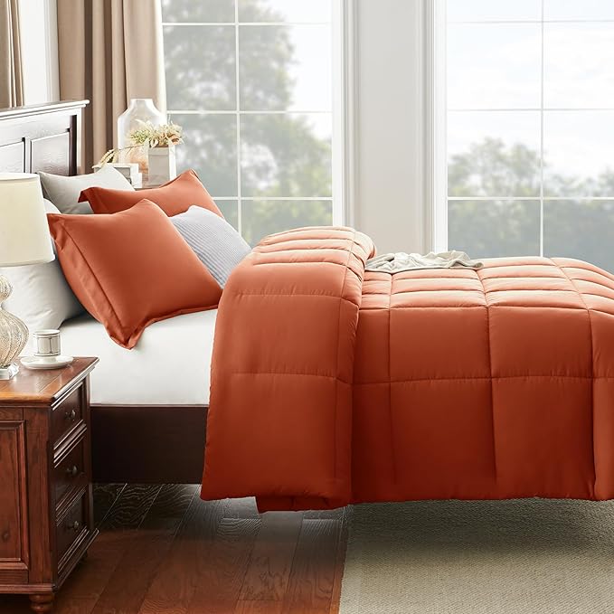 CozyLux King Size Comforter Sets - Terracotta Comforter King Size, 3 Pieces Burnt Orange Box Stitched Bed Set for All Seasons, Soft Bedding Sets with 1 Down Alternative Comforter and 2 Pillow Shams