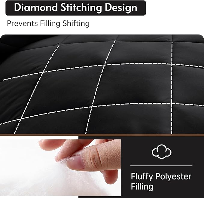 MUXHOMO 7 Pieces Queen Comforter Set, Reversible Bed in a Bag Queen Size, All Season Bedding Set with Comforter, Flat Sheet, Fitted Sheet, Pillowcases & Shams, Black & White