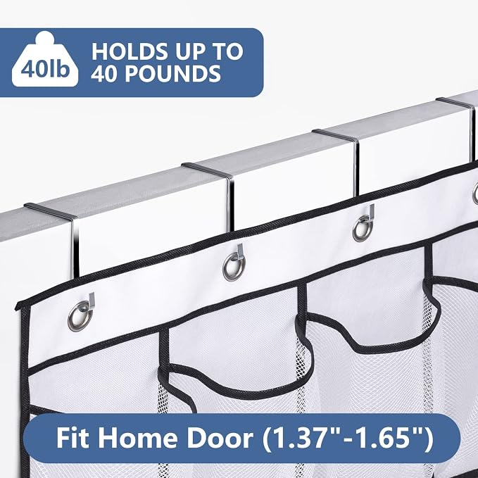 MISSLO 28 Large Pockets Over The Door Shoe Rack Hanging Shoe Organizer for Closet Door Shoe Storage Holder Mesh Hanger, White - Image 4