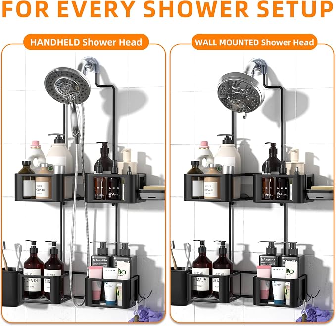 Epicano Hanging Shower Caddy for Handheld Showerheads, Anti-Swing Overhead ShowerCaddy with Removable Hooks & Holders for Razor, Sponge, Soap & Toothbrush, Stainless Steel, Black - Image 7