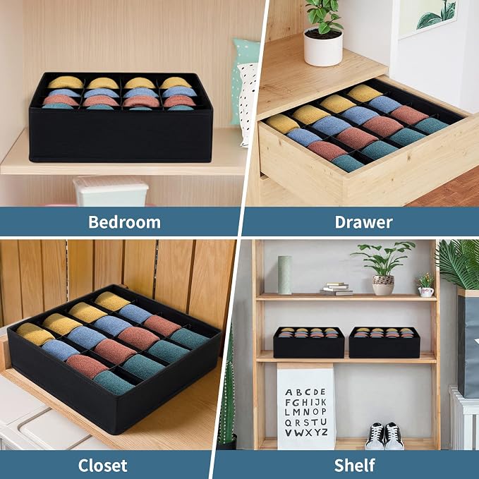 Joyoldelf Sock Drawer Organizer Divider, 16-cell Underwear Organizers and Storage Fabric Drawer Organizer for Socks, Lingerie, Handkerchiefs, Ties Black, 2 Packs - Image 5