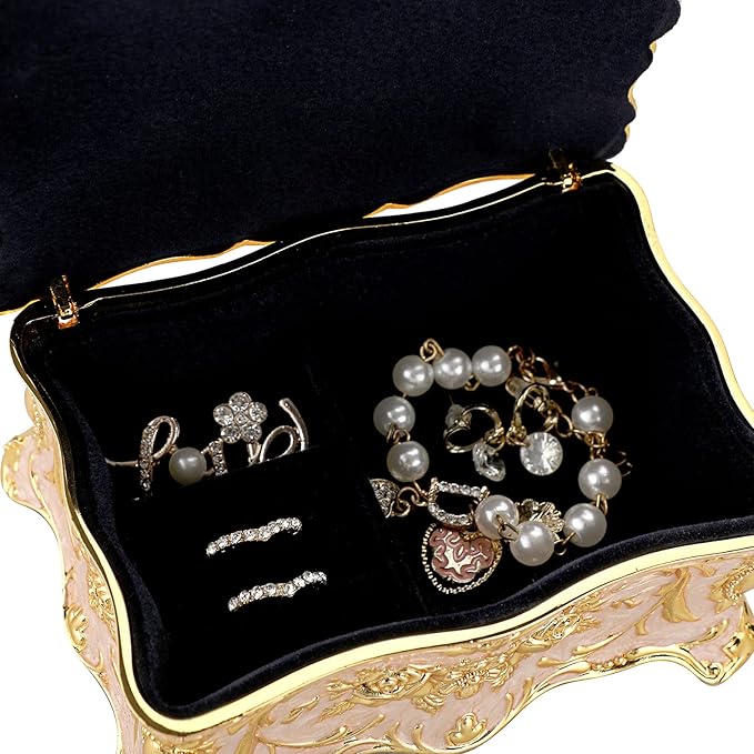 Hipiw Vintage Jewelry Organizer Box - Metal Trinket Storage Box Ornate Treasure Chest Box Jewelry Decorative box Keepsake Gift Box Case for Women,4.9"x3.4"x2.7" - Image 6