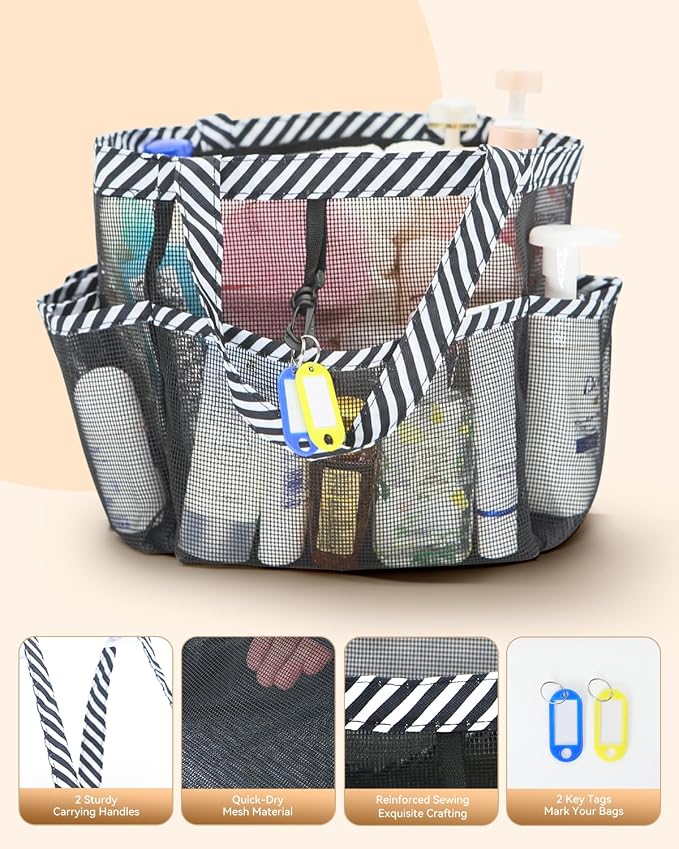 Temede Mesh Shower Caddy Tote, Large Shower Caddy Basket Portable, Quick Dry Hanging Toiletry Bag, 8 Storage Pocket Handle Bath Organizer for College Dorm, Gym, Camp, Travel - Image 4