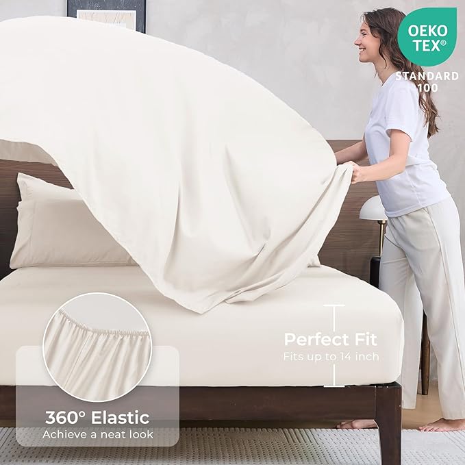 HEVUMYI Ivory Full Comforter Set - 7-Piece All Season Bed in a Bag Full, Ultra Soft Bedding Set with Comforter, Flat Sheet, Fitted Sheet, Pillowcases, Pillow Shams