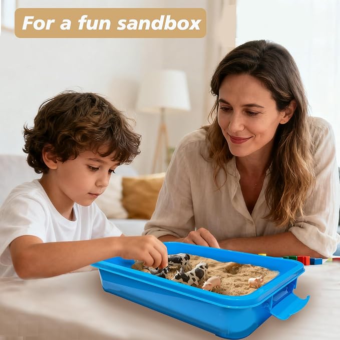 4 Qt (3.8L) Sensory Bin With Lid - 3 Pack, Stackable Storage Sensory Bins with Lids, Portable Sandbox, Organizers Sand, Arts, Crafts, (Blue, Green, Purple) - Image 6