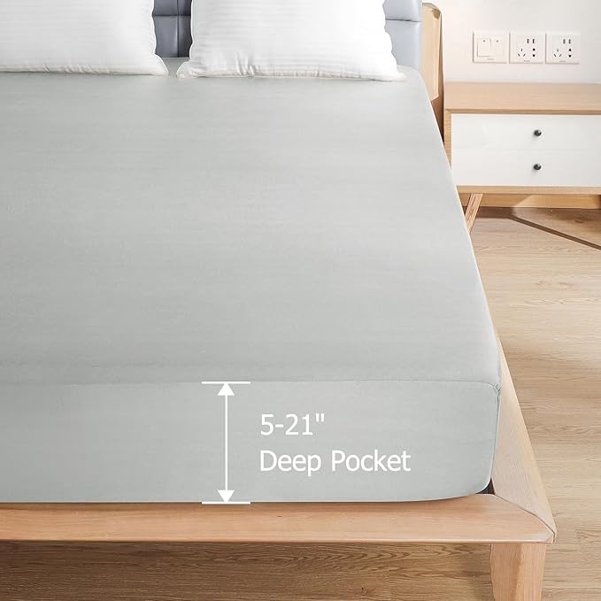 Twin Waterproof Mattress Protector - Noiseless, Breathable, Machine Washable Fitted Mattress Cover with Deep Pockets up to 5”-21”（Light Grey）