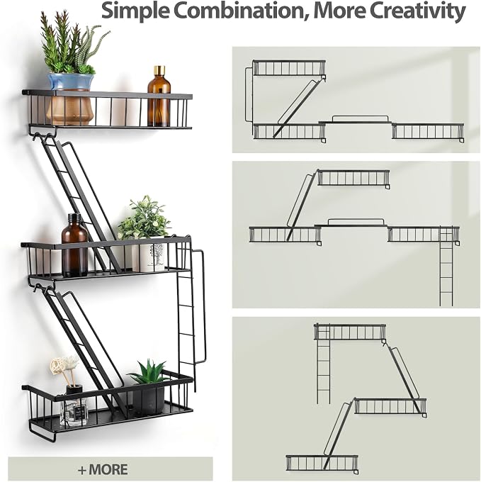 SweetSage Fire Escape Wall Shelf - New York Decorative Ladder Shelf, Wall Art Floating Shelf Black Metal Shelves for Bedroom, Home Office Storage and Display (3-Tier) - Image 6