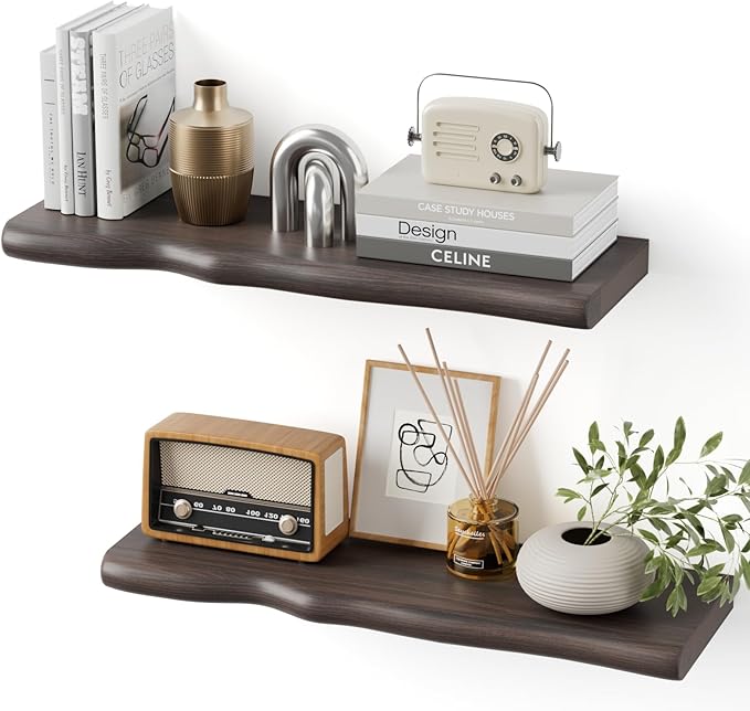 Floating Shelves for Wall Rustic Farmhouse 24 Inch Floating Shelf Bathroom Wooden Shelves for Wall Mounted Live Edge Pine Shelf with Unique Natural Grain for Living Room Bedroom Kitchen (Grey) by Unknown
