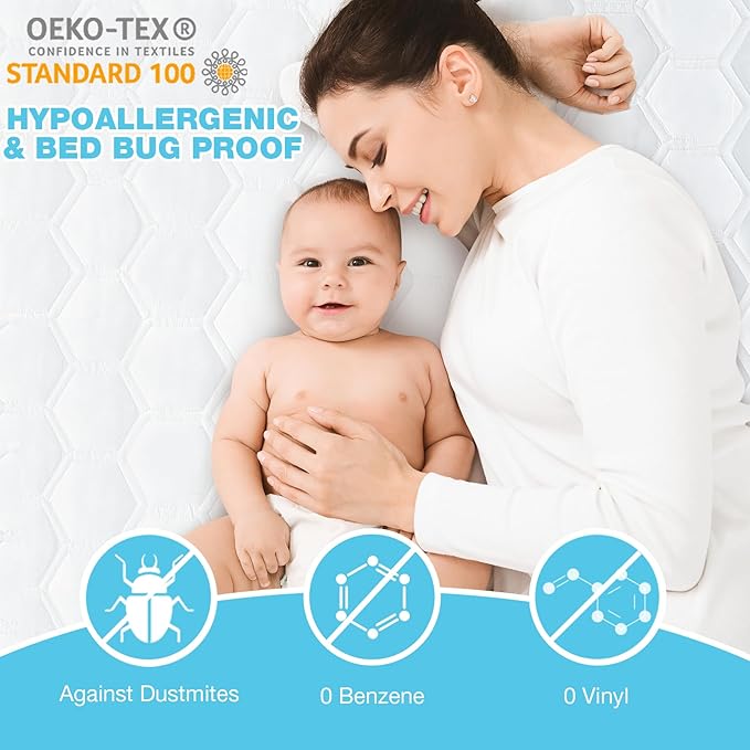 Queen Size Mattress Protector Waterproof Incontinence Bed Cover Mattress Pad Washable Cooling Hypoallergenic Soft Breathable Quilted Mattress Cover with Deep Pockets to 21 inches