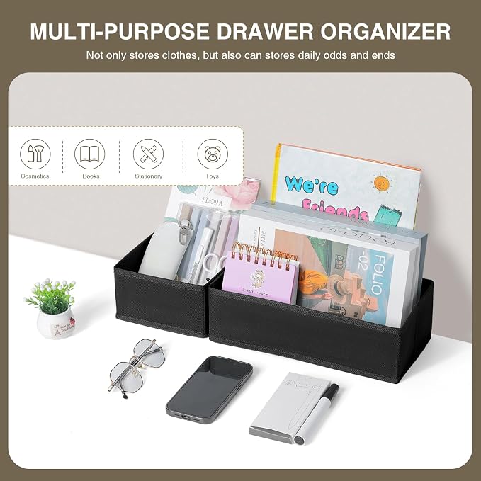 DIMJ Drawer Organizers - Set of 4 Foldable Closet Dividers for Baby Clothes, Socks, Belt, Tie (Black) - Image 3