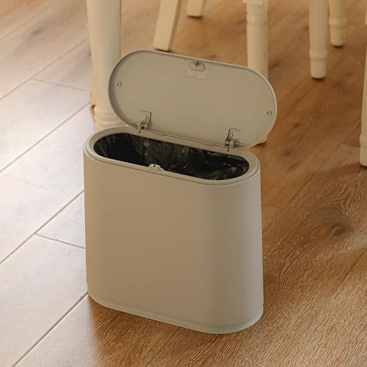 Sooyee 10 Liter Rectangular Slim Plastic Trash Can Wastebasket with Press Type Lid, 2.4 Gallon Garbage Container Bin for Bathroom, Powder Room, Bedroom, Kitchen, Craft Room, Office, Gray - Image 6