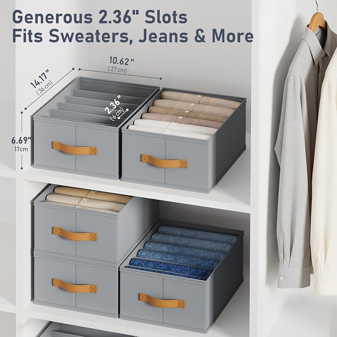 DIMJ Wardrobe Clothes Organizer - Foldable Closet Drawer Organizer Dividers for Jeans, Pants, Sweater, T Shirt, Storage Bins with Handles for Shelf - Image 3