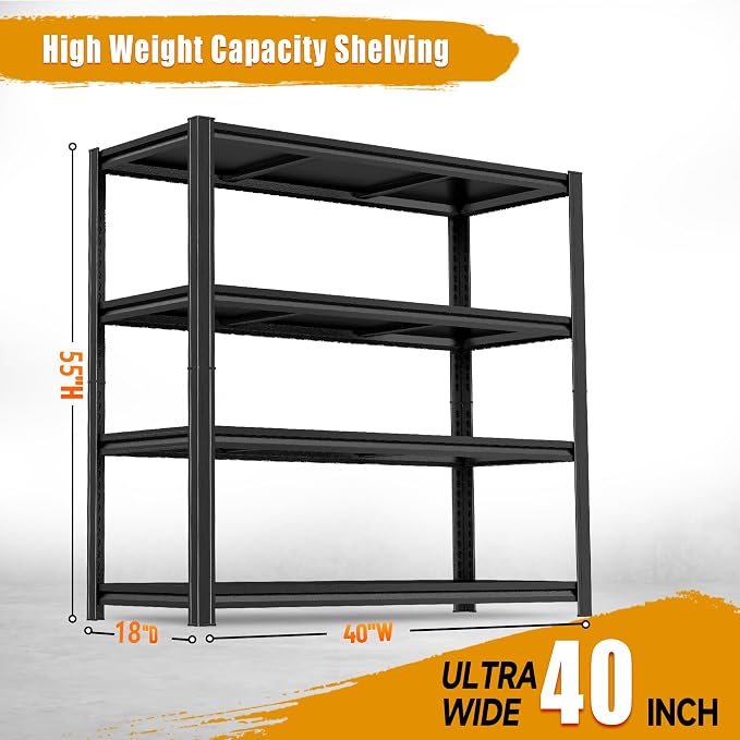 Metal Garage Shelving Unit, Heavy Duty Garage Storage Shelves, Adjustable Shelf for Warehouse, Kitchen, Basement, Double-Layer Columns (55×40×18in-4Tier) - Image 3