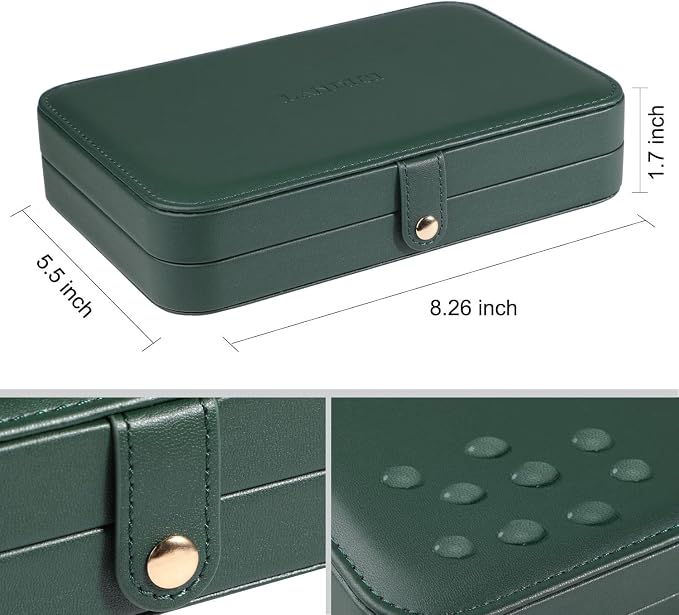 LANDICI Small Jewelry Box for Women Girls, PU Leather Travel Jewelry Organizer Case, Jewellery Storage Holder Display for Ring Earrings Necklace Bracelet Bangle Watch Men Kids Gift, Blackish Green - Image 6