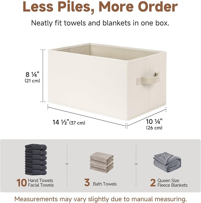StorageWorks Closet Organizers and Storage Bins, Fabric Storage Baskets for Shelves, Linen Closet Organizer for Clothes, Beige, 3-Pack, Large - Image 3