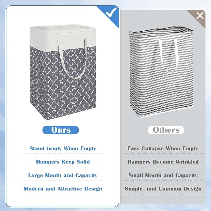 BlissTotes 3-Pack Laundry Basket, Freestanding＆Waterproof Laundry Hamper, Collapsible Tall Clothes Hamper with Easy Carry Handles for Clothes, Towels in the Family and Dorm,Clover Grey,100L - Image 3