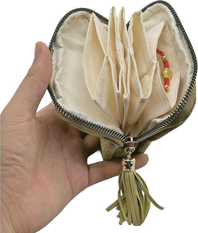 Small Travel Jewelry Case - Jewelry Travel Organizer Bag with Tassel Zipper for Bracelets, Necklaces, Bangles, Jewelry Organizer Storage Bag Gift for Women Girls - LJB001-Olive Green - Image 5
