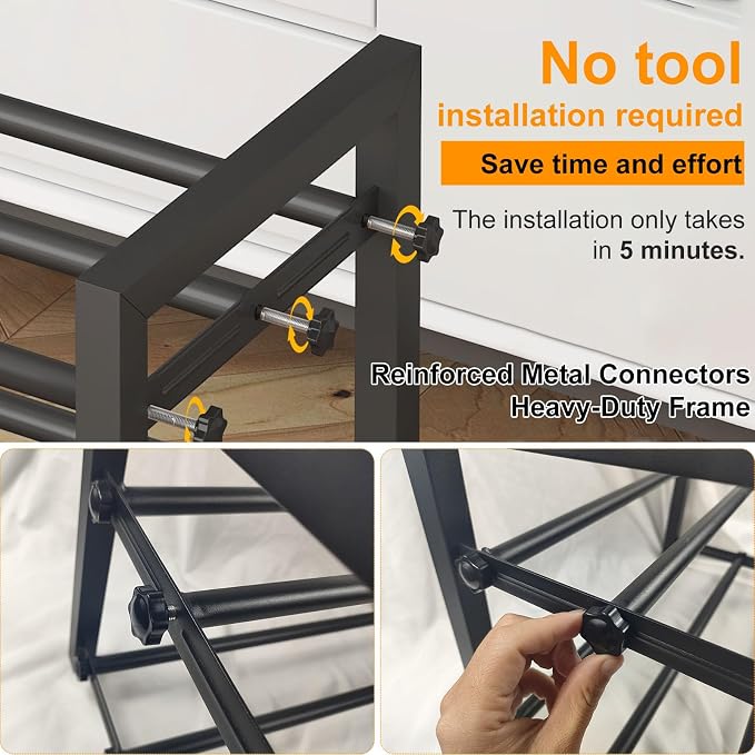Detsuk 3-Tier Expandable Shoe Rack – Adjustable Heavy-Duty Metal Shoe Organizer Shelf for Closet, Entryway, Mudroom & Garage – Durable Freestanding Storage, Black - Image 5