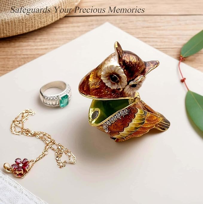 Luxury Owl Brid Hinged Trinket Box with Crystals Collectible Animal Jewelry Box for Rings Earrings,Owl Figurine Home Decor Gifts for Women - Image 5