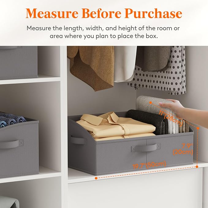 Lifewit Trapezoid Closet Storage Bins for Shelf, 6 Packs Non-woven Closet Organizer Baskets with Handles, Foldable Clothes Containers Boxes for Clothing, Book, Purse, 23L, Extra Large, Gray - Image 3
