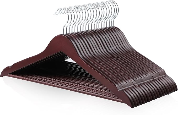 Amazon Basics Durable Wooden Suit Clothes Hangers, Closet Organizer, Cherry, 20-Pack by AmazonBasics
