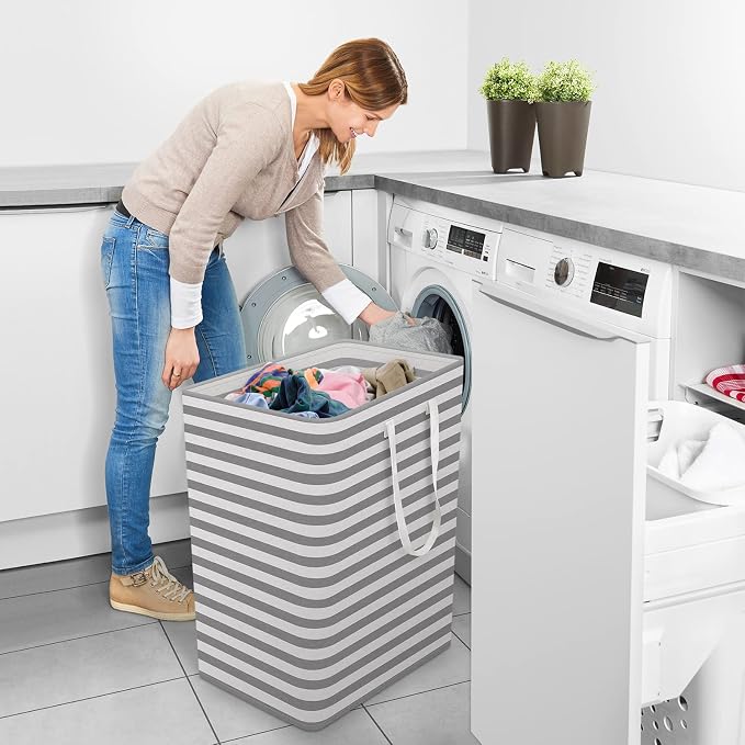 StorageRight Laundry Basket Hamper Large Collapsible Laundry Hamper with Easy Carry Handles，Freestanding Clothes Hampers for Laundry, Bedroom, Dorm, Clothes, Towels, 100L, Grey - Image 6