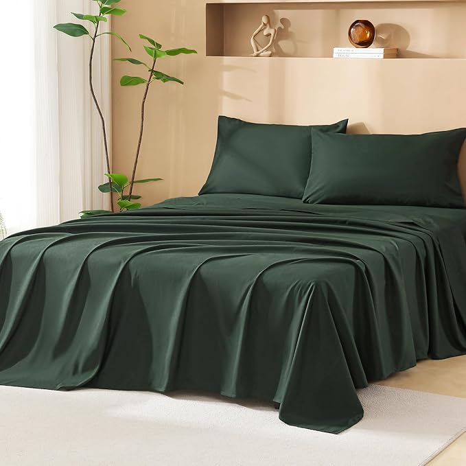 Litanika Forest Green King Size Comforter Set with Sheets - 7 Pieces Bed in a Bag King Boho Tufted Complete Bedding Sets with Comforter, Sheets, Pillowcases & Shams