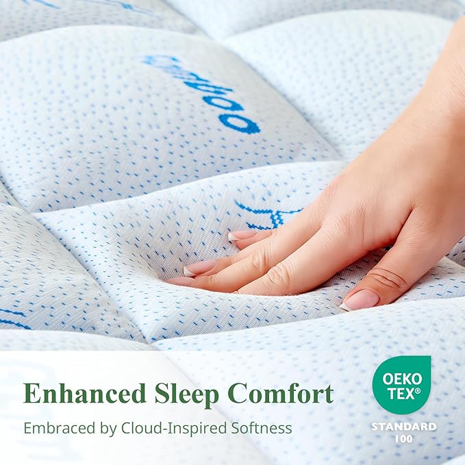 King Mattress Topper, Viscose Derived from Bamboo Thick Pillow Top Mattress Pad with Deep Pocket, Naturally Cooling for Hot Sleepers, Soft for Back Pain Relief, Blue