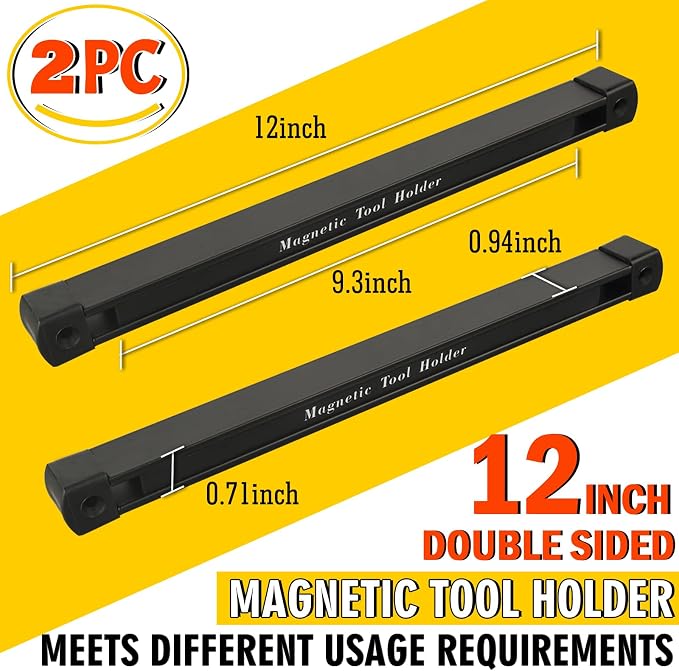 Double Sided Magnetic Tool Holder, 12 Inch Magnetic Tool Bar, Heavy Duty Wall Mount Strip with Ultra Strong Magnet for Garage, Workshop, Jobsite, Shed and Kitchen (2 Pack) - Image 3