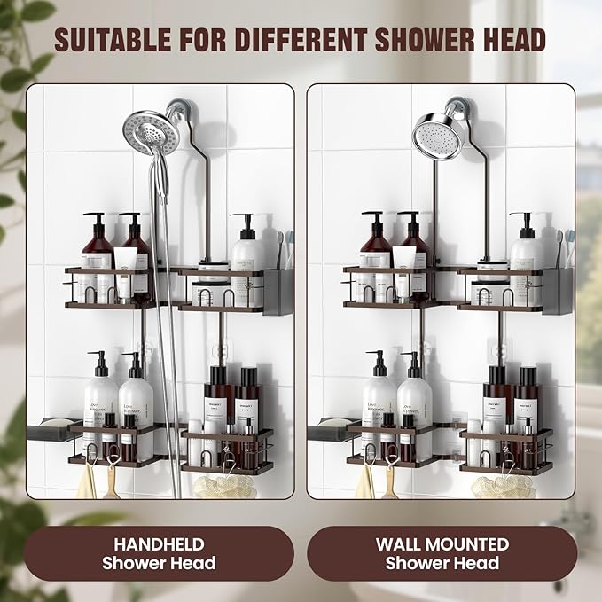REINHARDT Adjustable Shower Caddy Hanging Rustproof Shower Caddy for Handheld Showerheads, Shower Organizer with Hooks Soap Holder, Anti-Swing Shower Rack Bathroom Accessories, Bronze - Image 4