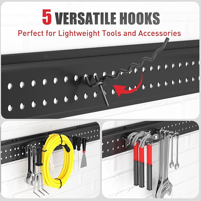 Garage Tool Organizer Wall Mount 48 inches with 10 Adjustable Heavy-Duty Hooks, Garage Organization, Garden Tool Storage Rack, Yard, and Shed, Holds Up to 400 lbs - Image 5