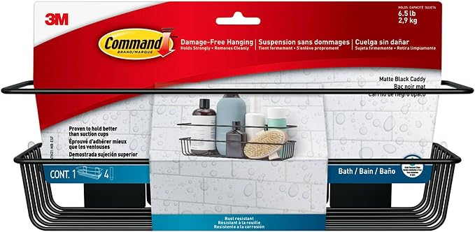 Command Shower Caddy Matte Black with Water Resistant Strips, Bathroom Organizer, Holds up to 6.5 lbs, 1 Count (Pack of 2) - Image 2