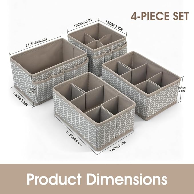 VERONLY Cosmetic Storage Bins Makeup Organizer, Adjustable Multifunction Storage Box Desk Drawer Divider for Makeup Brushes, Bathroom Countertop or Dresser, Set of 4 (Grey) - Image 3