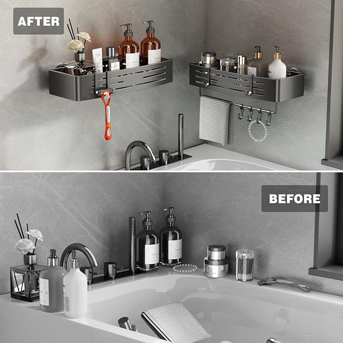 Voldra Shower Caddy Suction Cup, 3 Pack Shower Shelves for Inside Shower No Drilling, Aluminum Suction Showers Organizer with Towel Bar & Hooks Removable Bathroom Shelf Storage Rack(Gray) - Image 6