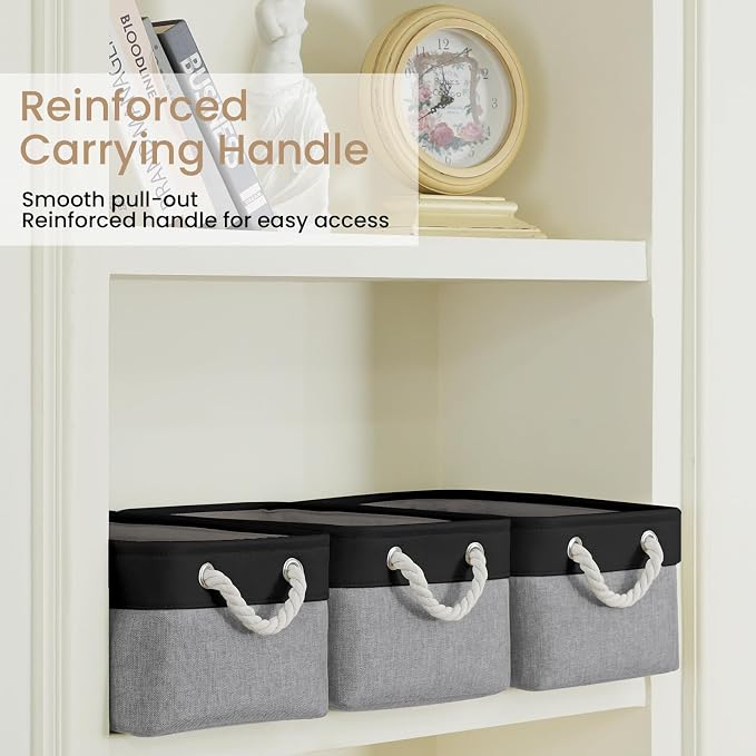 Storage Baskets for Shelves 13.8x9.8x6.7 Inch, Foldable Fabric Storage Bins with Handles, Small Storage Baskets for Organizing Closet, Office, Home Organization (6-Pack, Black&Gray) - Image 3