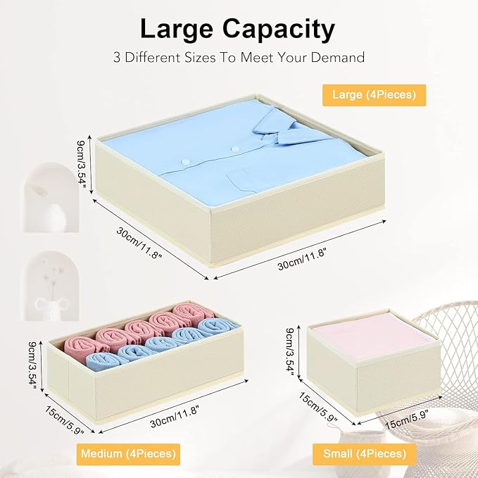 DIMJ Drawer Organizer Clothes, 24 Pack Dresser Organizer, Foldable Closet Organizers and Storage, Fabric Dresser Drawer Organizers, Drawer Dividers for Nursery, Baby Clothes, Underwears, Sock - Image 3