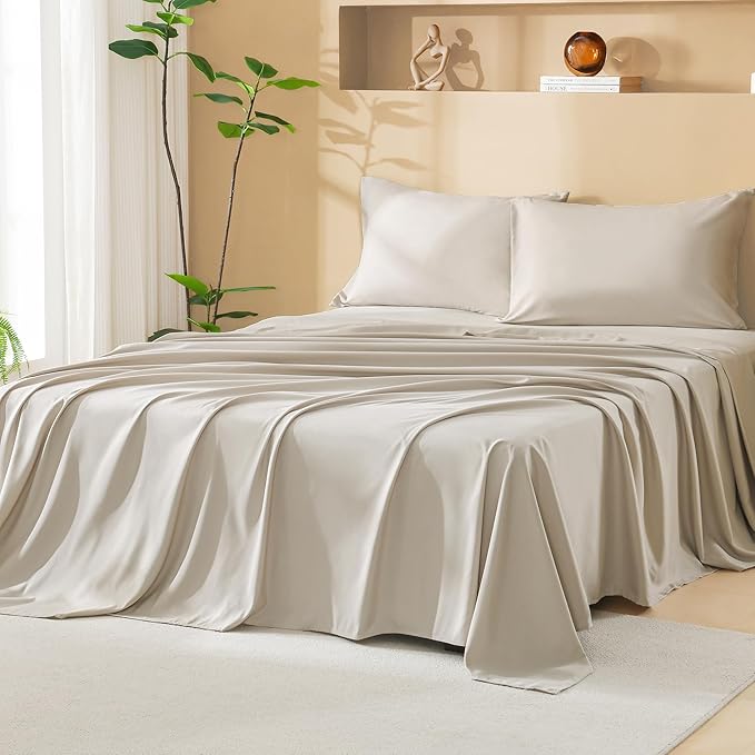 Litanika Oversized Alaskan King Comforter Set with Sheets 128x120, 7 Pieces Super King Plus Bed in a Bag Boho Tufted Bedding Comforter Sets Oatmeal