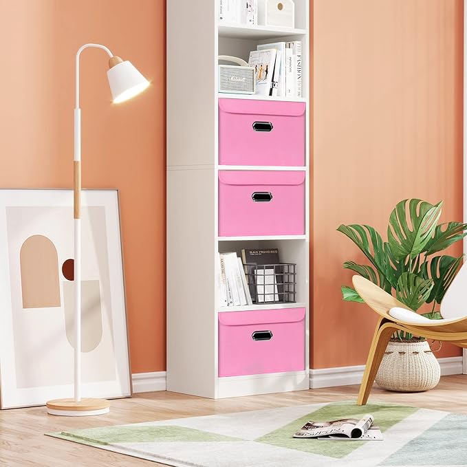 STOREONE Fabric Storage Cube Bins Foldable Organizer Container Collapsible Basket with Lids and Metal Handles, for Home, Bedroom, Closet 8 Pcs (Pink) - Image 5