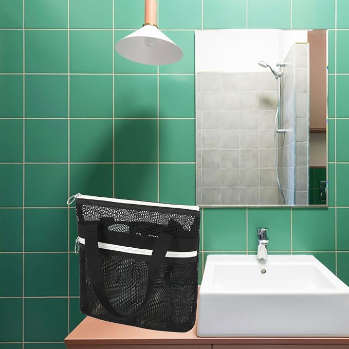 Fammart Mesh Shower Caddy Portable with Zipper & 2 Pockets - Quick Dry Shower Bag Toiletry Tote Hanging for Travel Gym Camp Beach - Organizer Bag Bathroom Essentials for College Dorm - Image 4