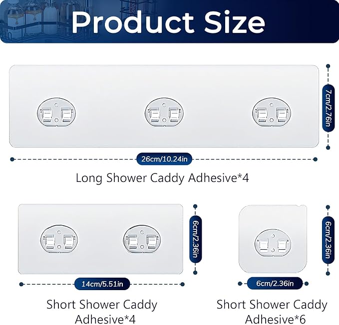 14 Pack Shower Caddy Adhesive Replacement, Strong Adhesive Hooks, Waterproof Shower Adhesive Strips, No Drilling, for Bathroom Storage Shelves - Image 4