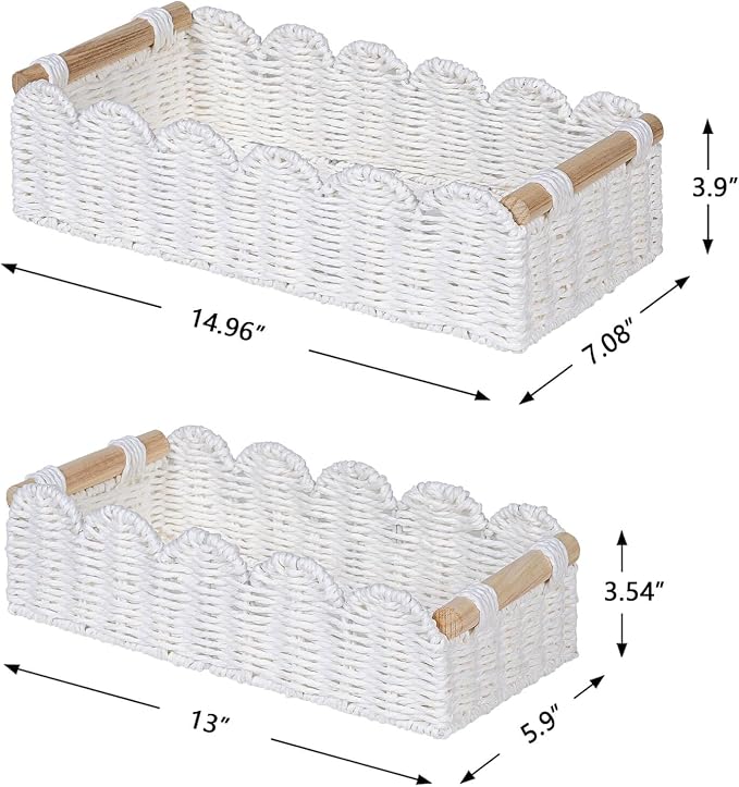 CubesLand Toilet Paper Storage Basket, Scalloped Edge Shelves Basket for Organizing for Over Toilet Tank Storage, Home Decor Baskets for Shelf, Countertop, Living Room, Bedroom, Handwoven, White - Image 3