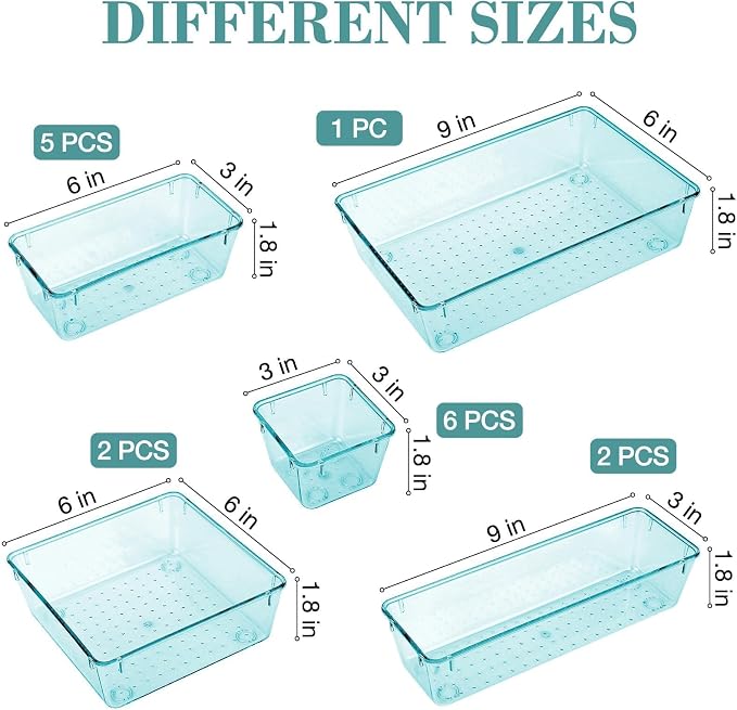 StorMiracle 16 PCS Drawer Organizer Set, 5 Varied Size Bathroom and kitchen Drawer cabinet organizer Trays, Clear Storage Bins for Makeup, Jewelry, Utensils and Gadgets - Image 2
