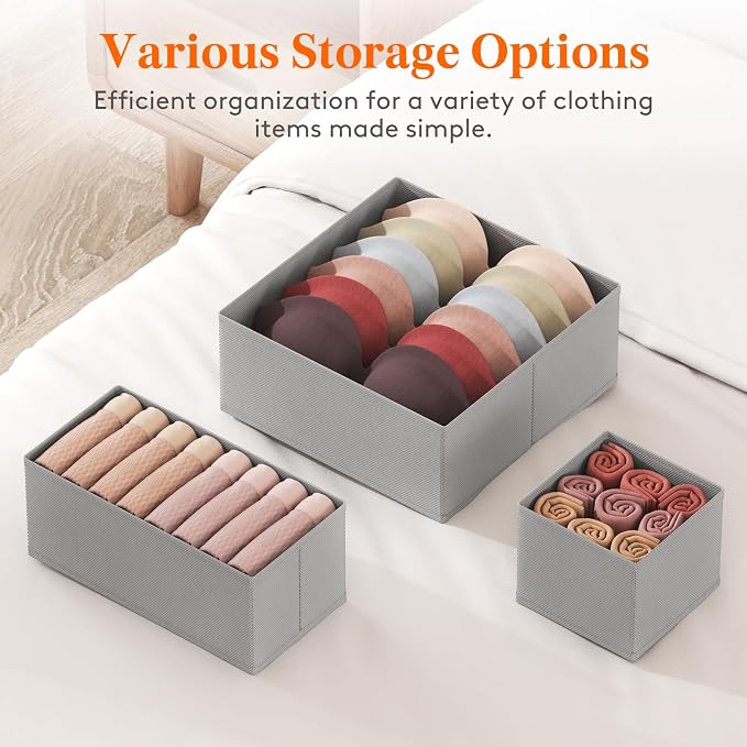 Lifewit Drawer Organizer Clothes for Closet 32 Pack, 3 Sizes Underwear Wardrobe Drawer Dividers, Fabric Foldable Dresser Storage Organizer Bins for Sock/Bra/Lingerie/Undies, Light Gray - Image 3
