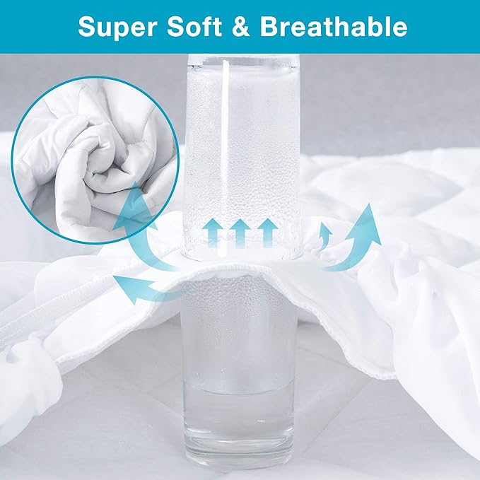 Lunsing Soft 2 Pack Twin Size Waterproof Mattress Protector with 6-16 Inches Deep Pocket, White