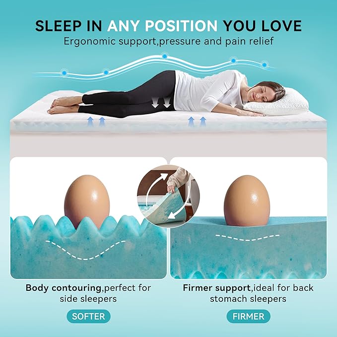 Dual Layer 3 Inch Memory Foam Mattress Topper Queen, 2 Inch Cooling 5-Zone Gel Memory Foam Plus 1 Inch Down Alternative Pillow Top Mattress Topper, with Deep Pocket, Support for Back Pain