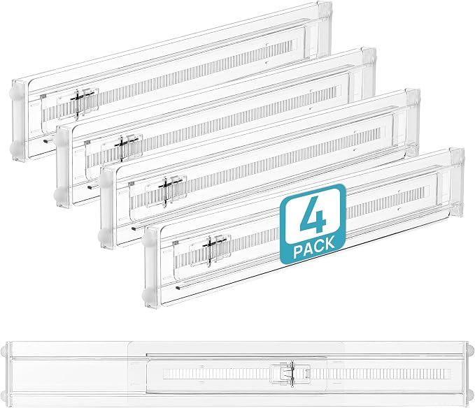 Vtopmart 4 Pack Shallow Drawer Dividers, 2.36" High 12.5"-20.8" Adjustable Expandable Kitchen Drawer Organizer, Clear Plastic Organizer Separators for Flatware, Utensil, Cutlery, Underwear, Clothes by Vtopmart